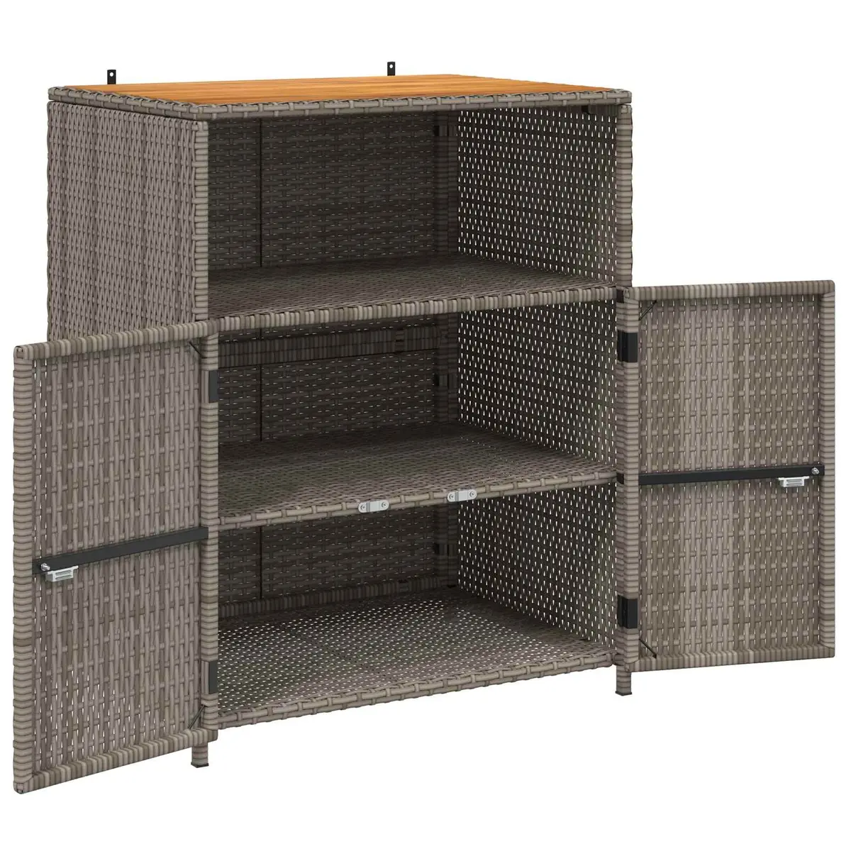 Grey Storage Cabinet Acacia Wood Top 70x50x87cm Poly Rattan Doors Indoor Outdoor