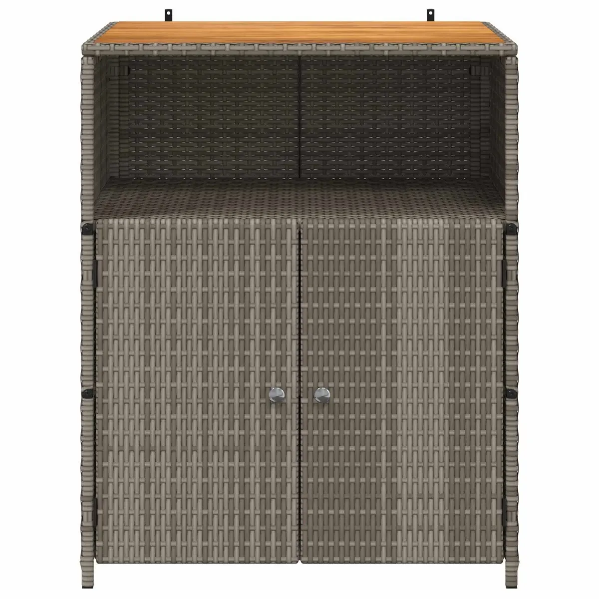Grey Storage Cabinet Acacia Wood Top 70x50x87cm Poly Rattan Doors Indoor Outdoor
