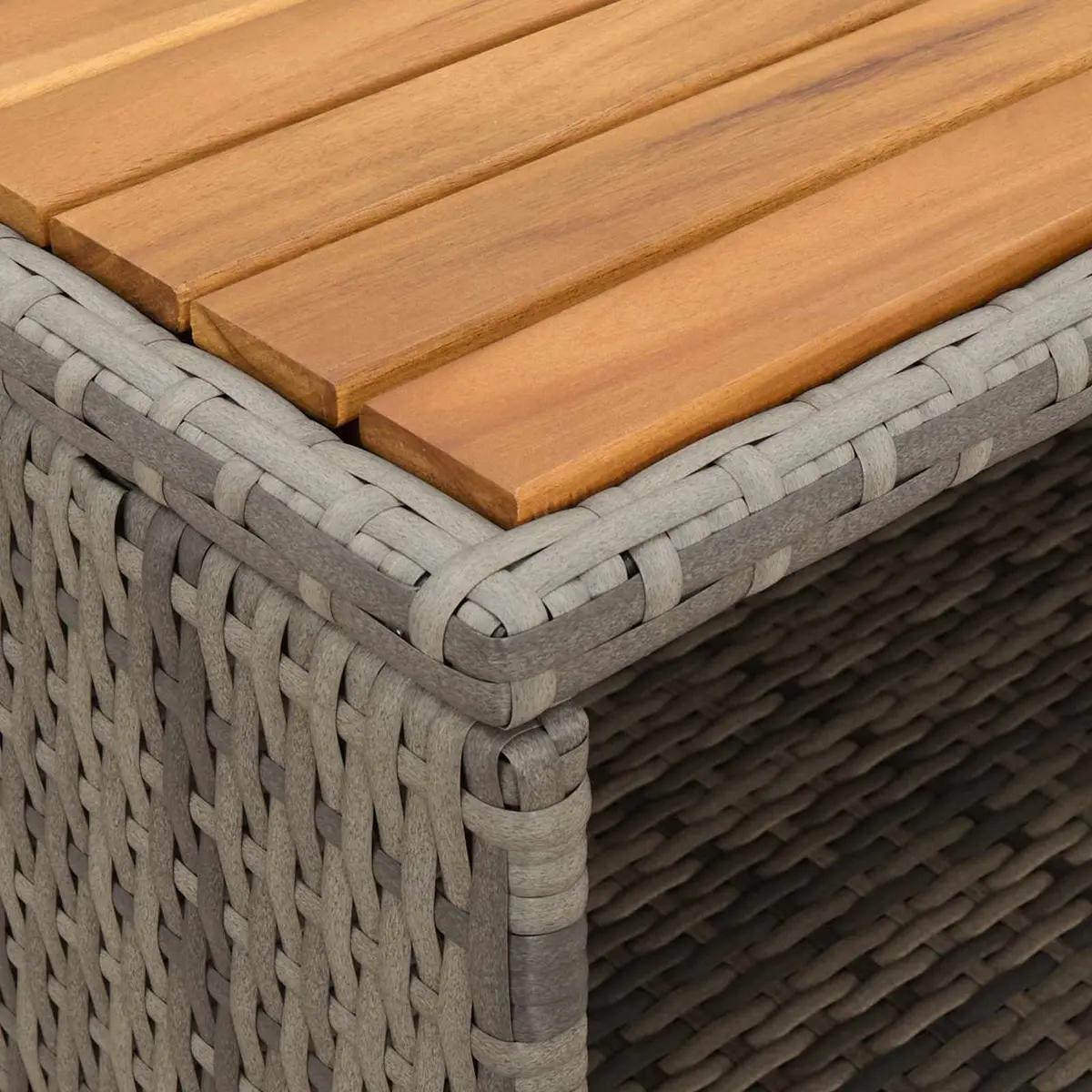 Grey Storage Cabinet Acacia Wood Top 70x50x87cm Poly Rattan Doors Indoor Outdoor