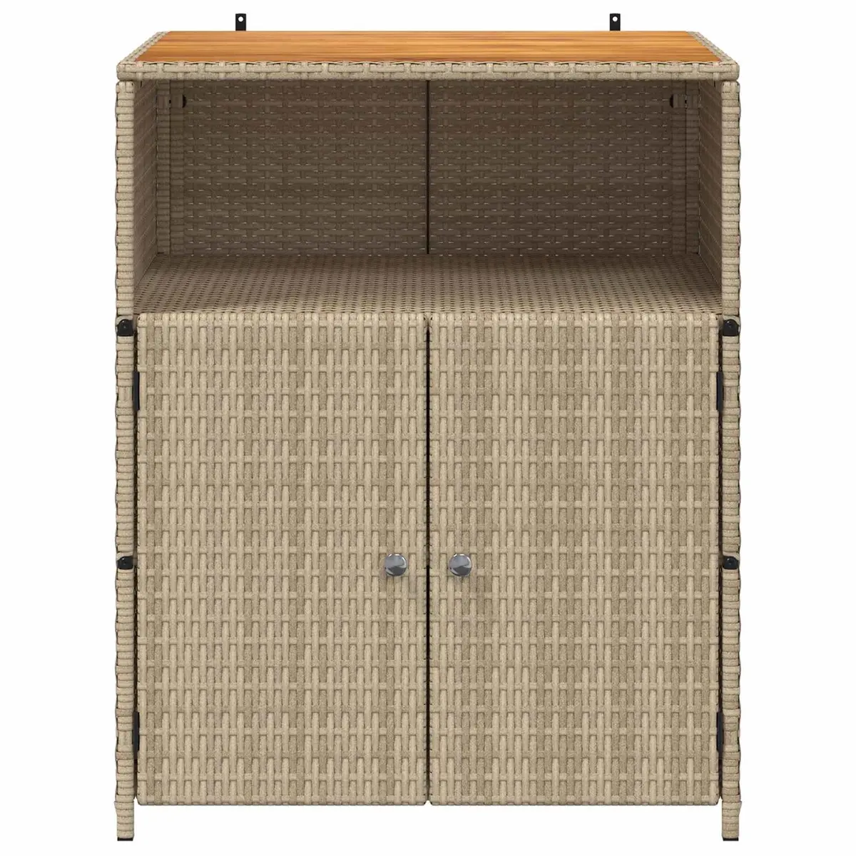 Rattan Storage Cabinet Beige 70x50x87cm Solid Acacia Wood Top Powder Coated Steel Frame Poly Rattan Shelves and Doors Indoor Outdoor