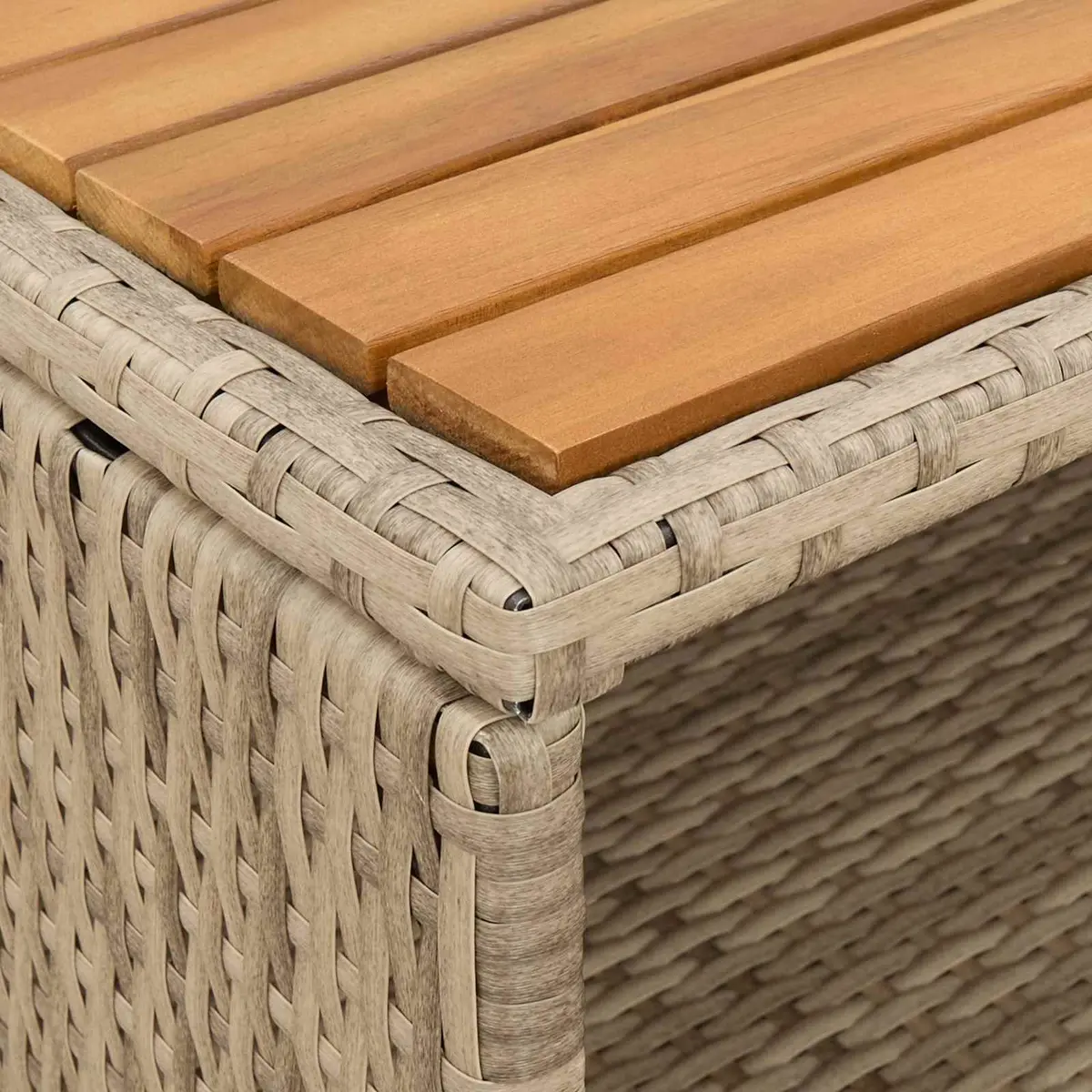 Rattan Storage Cabinet Beige 70x50x87cm Solid Acacia Wood Top Powder Coated Steel Frame Poly Rattan Shelves and Doors Indoor Outdoor