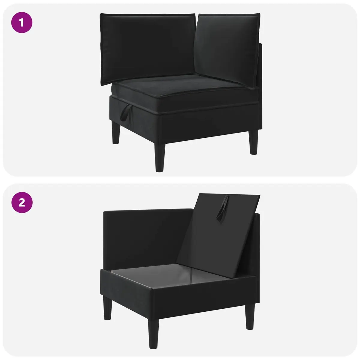 Sofa Black Velvet Modern Living Room Furniture with Storage Compartment