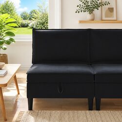 Concise and Modern Black Velvet Sofa with Storage