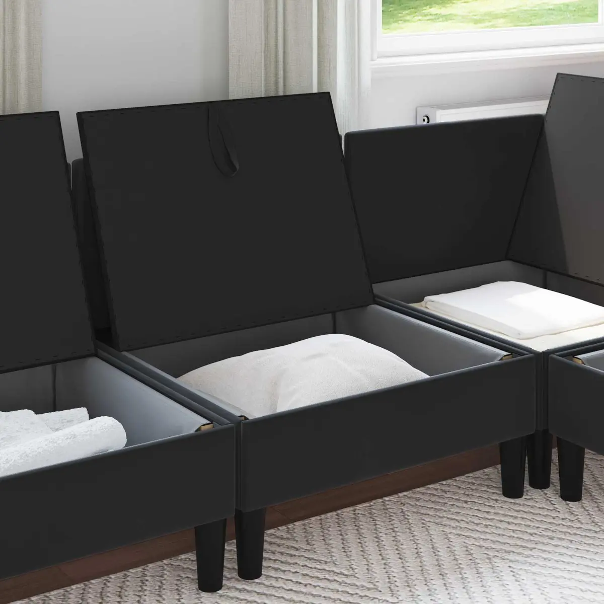 Storage Sofa Black Velvet Modern Couch with Removable Cushions for Living Room