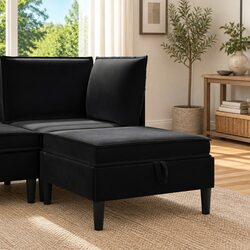 Black Velvet Sofa Stool with Functional Storage