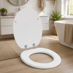 Compact Soft-Close Toilet Seat, White MDF Construction
