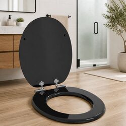 Soft-Close Toilet Seat Black MDF Board Standard Fixing Bathroom Upgrade
