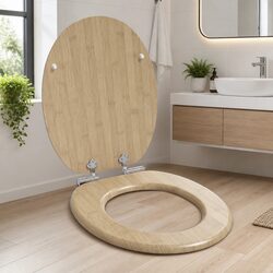 Soft-Close Toilet Seat Brown MDF 44 x 38 cm Standard Fix Non-Slip Bathroom