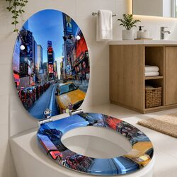 Soft-Close Toilet Seat Multicolour 44 x 38 cm MDF Board Bathroom Fixture