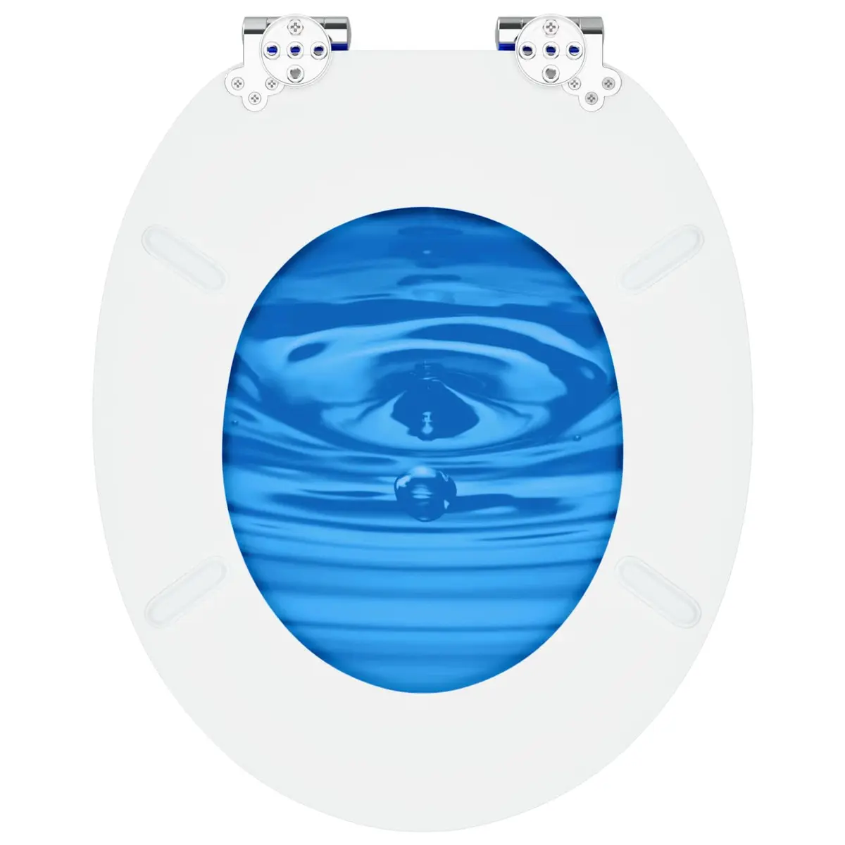 Soft-Close Toilet Seat Blue MDF Board 44 x 38 cm Gentle-Close Lid Non-Slip Bumpers