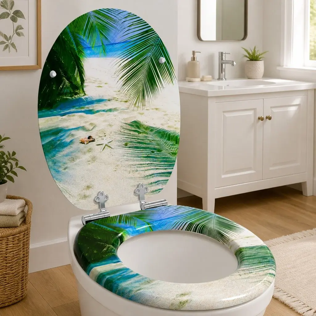 Soft-Close Toilet Seat Green MDF 44 x 38 cm Quiet Closing Non-Slip Bumpers