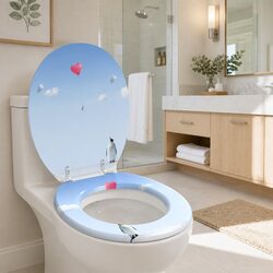 Compact Blue Soft-Close Toilet Seat for Bathrooms