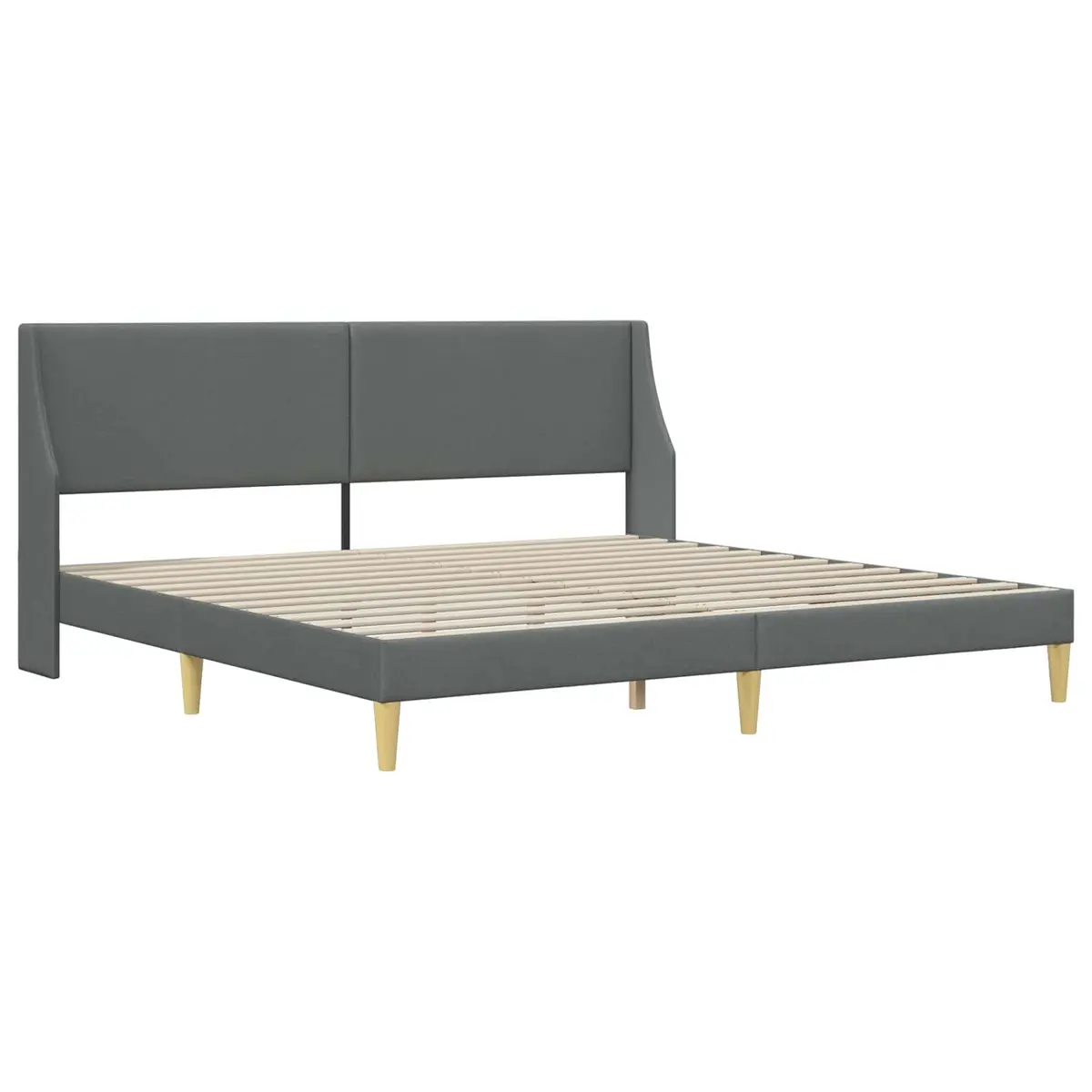 Bed Frame Dark Grey Plywood Fabric Headboard Fixed Slatted Base