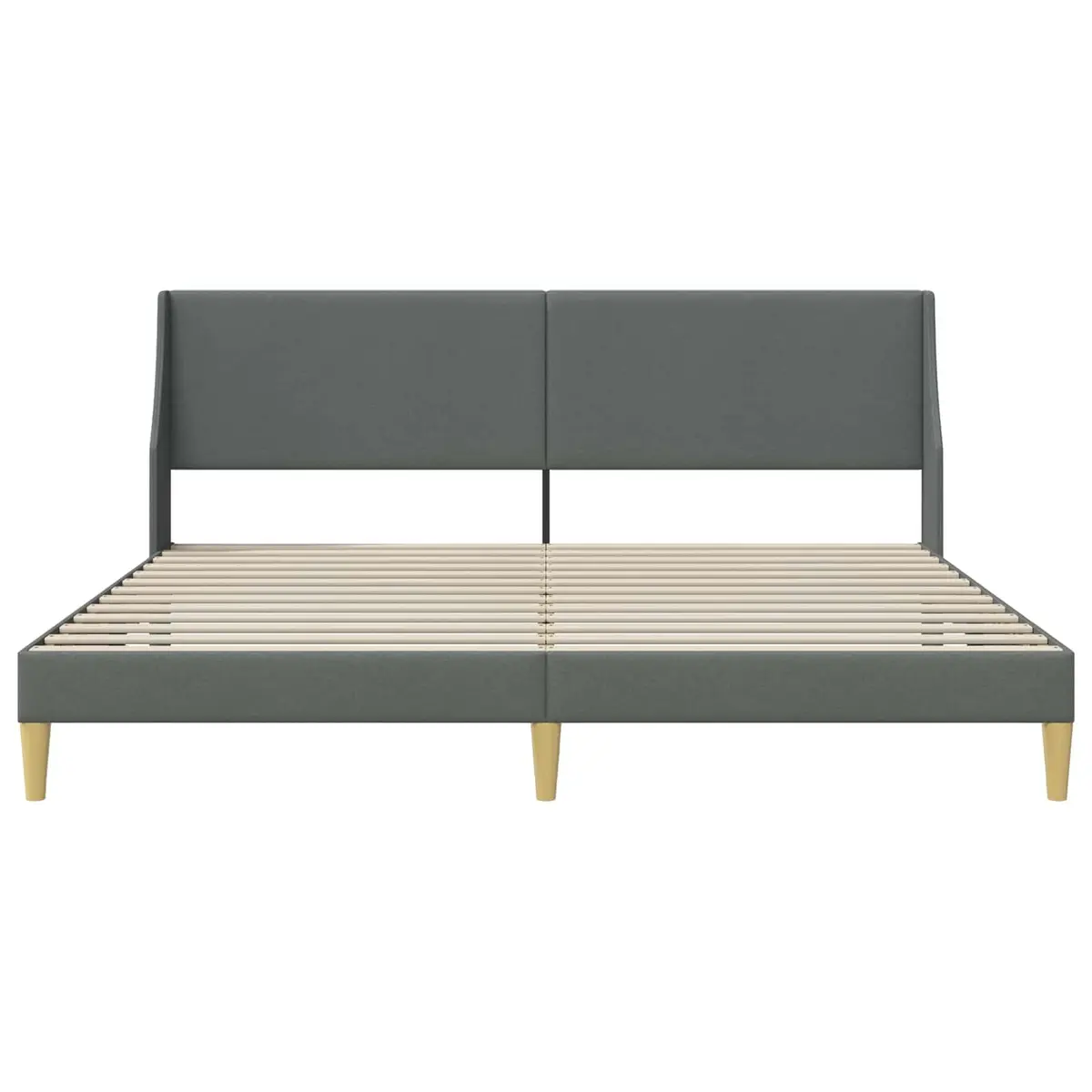 Bed Frame Dark Grey Plywood Fabric Headboard Fixed Slatted Base