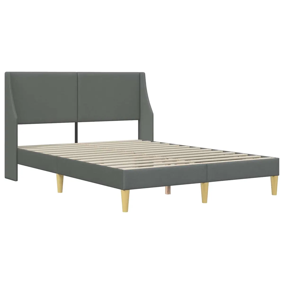 Bed Frame with Dark Grey Fabric Headboard Rectangular Modern Bedroom Furniture