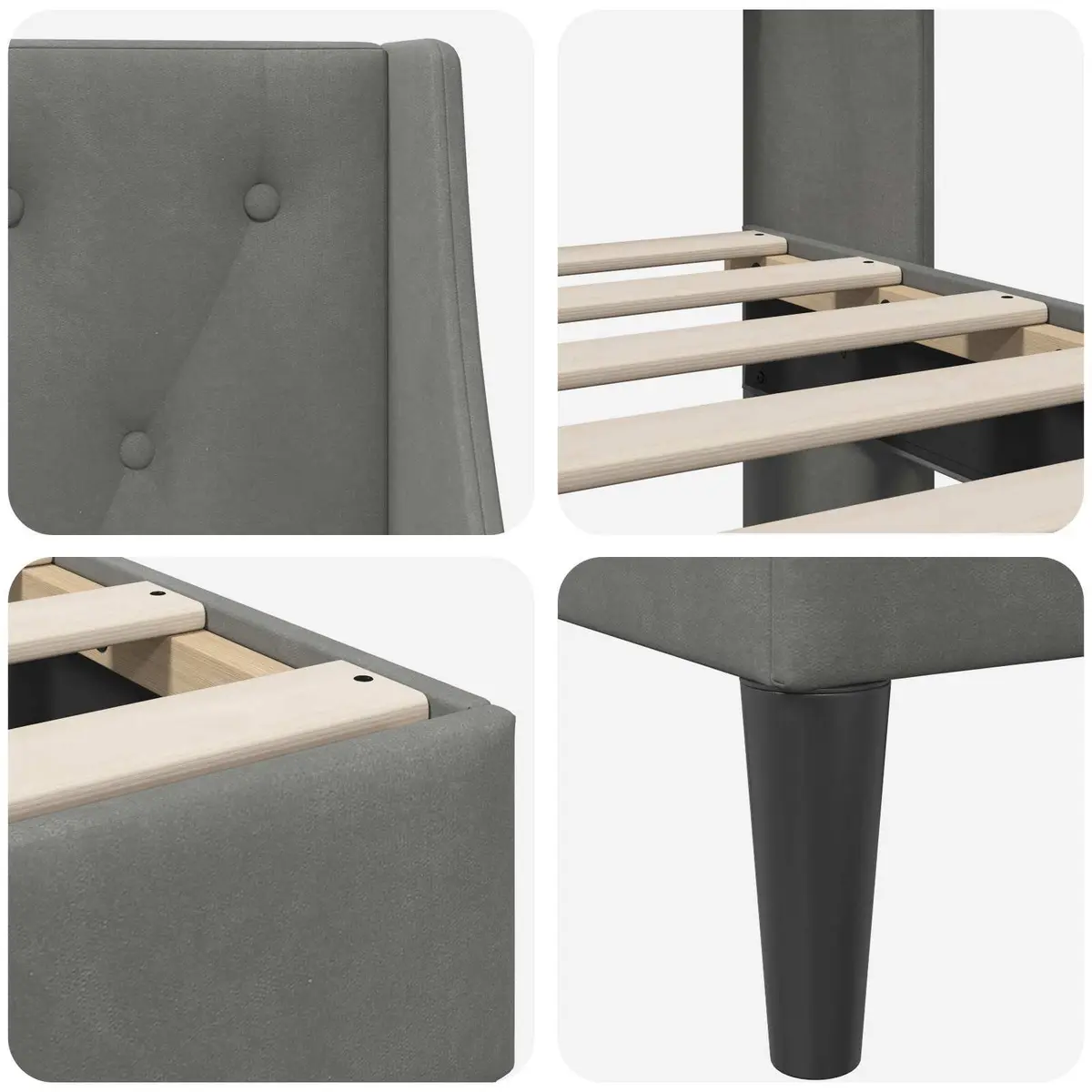 Bed Frame with Headboard Grey 90 x 190 cm Velvet Modern Bedroom Furniture