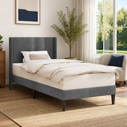 Bed Frame with Headboard Grey 90 x 190 cm Velvet Modern Bedroom Furniture