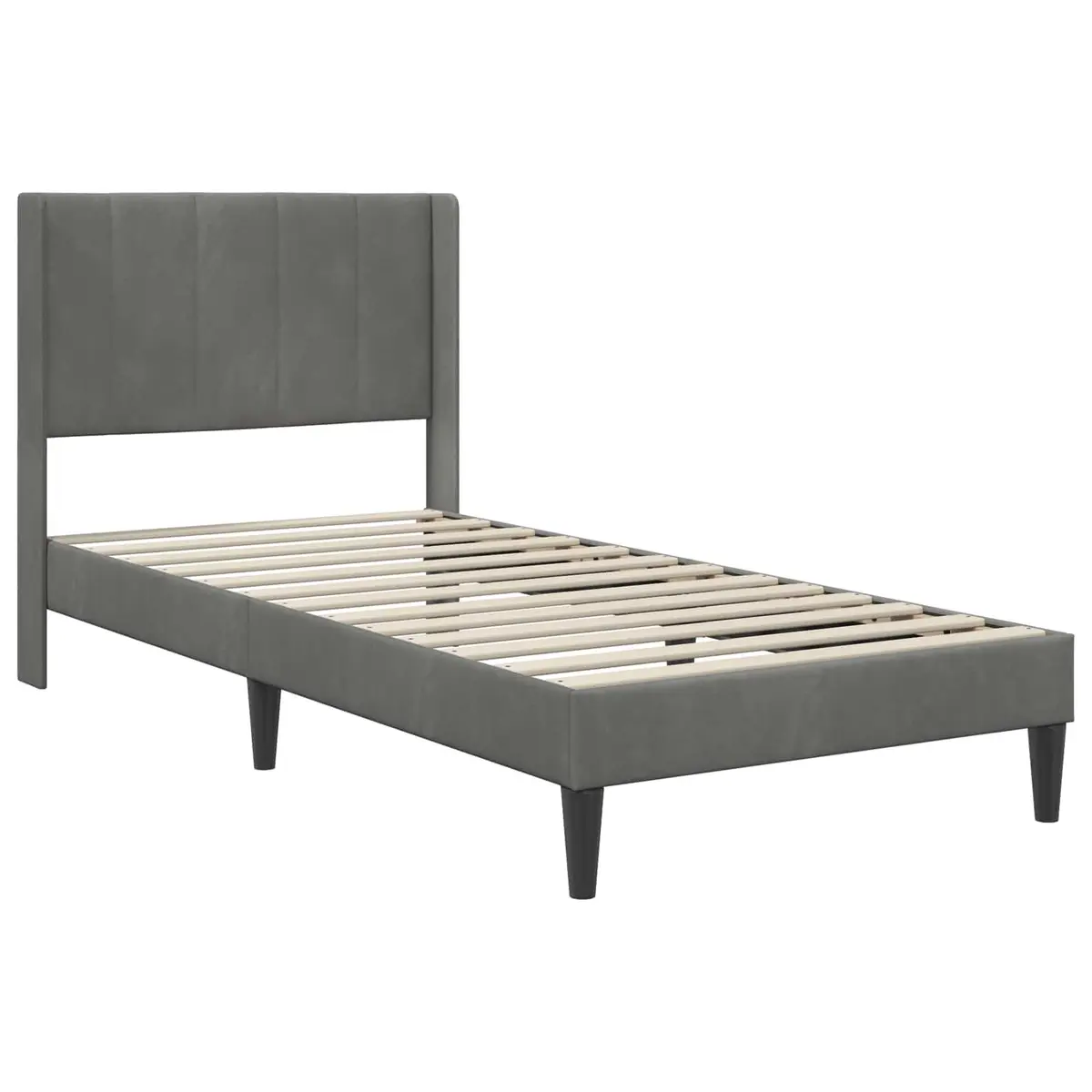 Bed Frame Dark Grey Velvet Modern Plywood Slatted Base