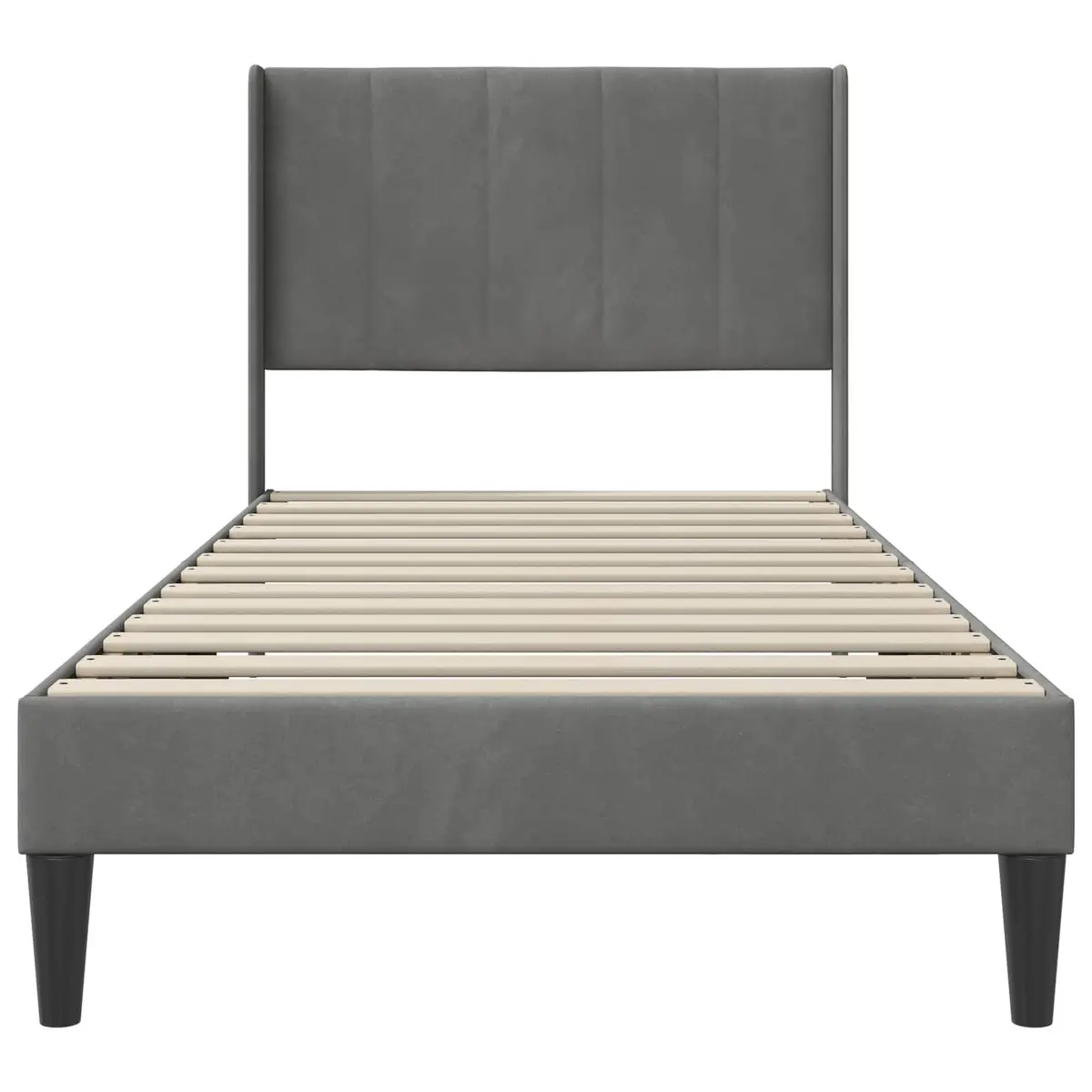 Bed Frame Dark Grey Velvet Modern Plywood Slatted Base