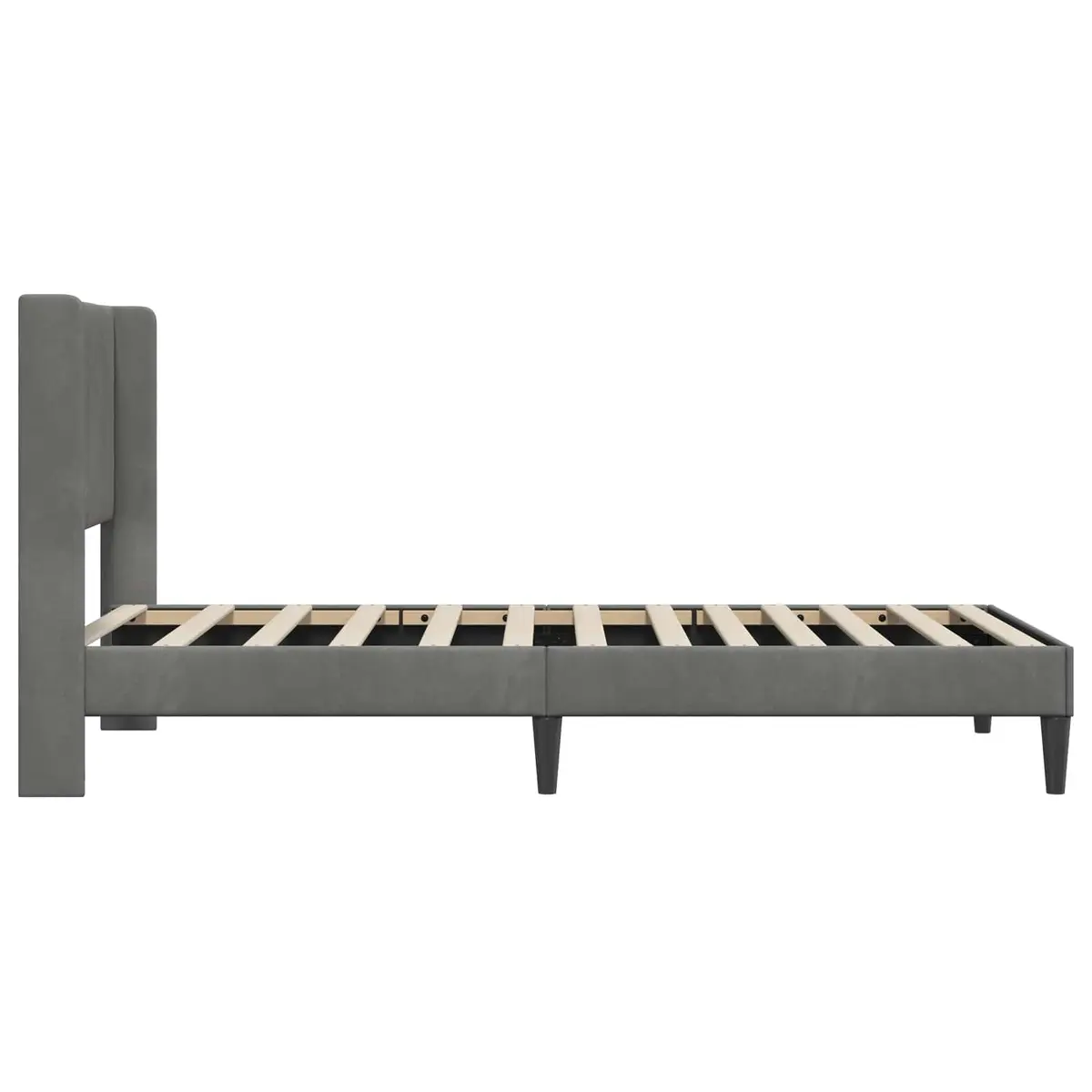 Bed Frame Dark Grey Velvet Modern Plywood Slatted Base
