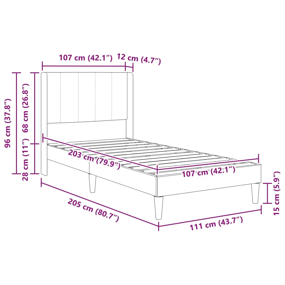 Bed Frame Dark Grey Velvet Modern Plywood Slatted Base