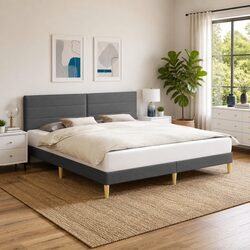 Grey Bed Frame with Headboard - 180 x 200 cm, Simple Elegance