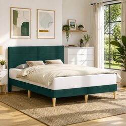 Concise Bed Frame with Dark Grey Fabric Headboard
