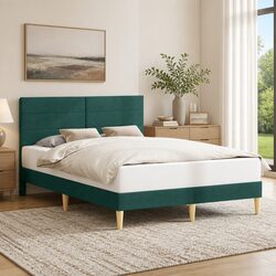 Compact Dark Grey Bed Frame with Fabric Headboard 153x203cm