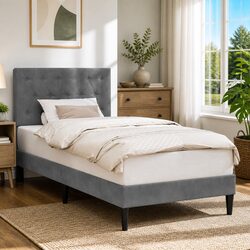 Compact Dark Grey Bed Frame with Elegant Headboard