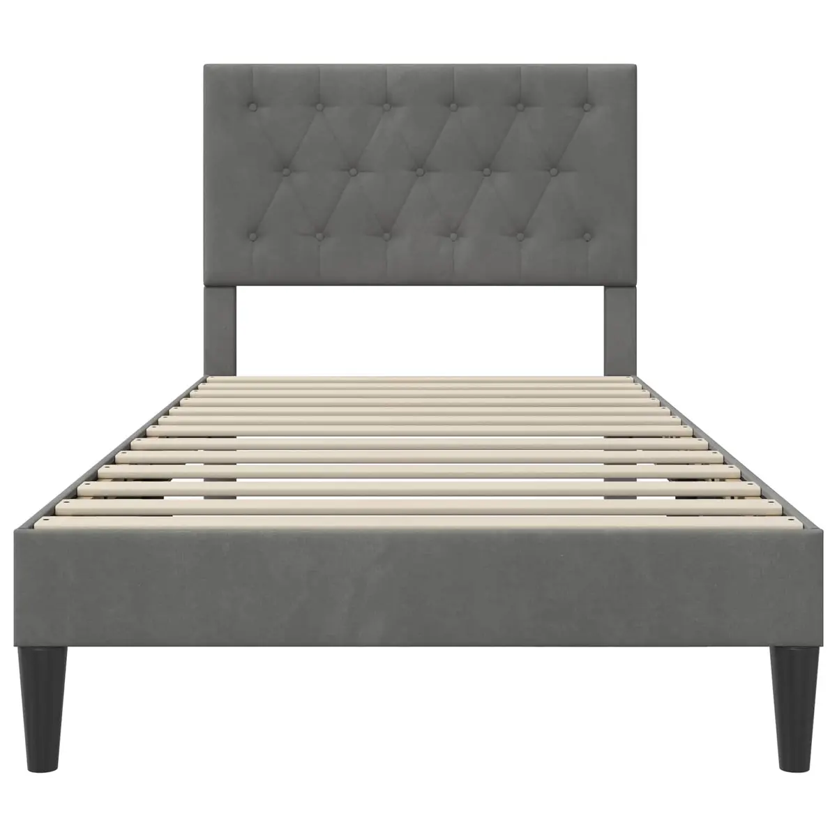 Bed Frame Dark Grey 107 x 203 cm Velvet Headboard Plywood Construction