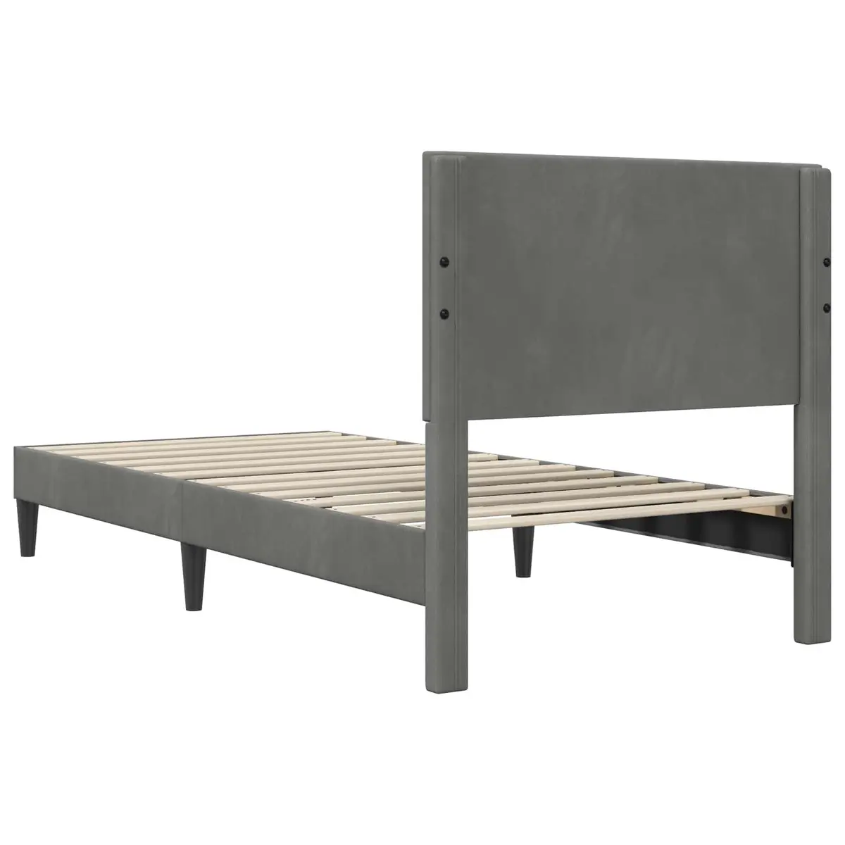 Bed Frame Dark Grey 107 x 203 cm Velvet Headboard Plywood Construction