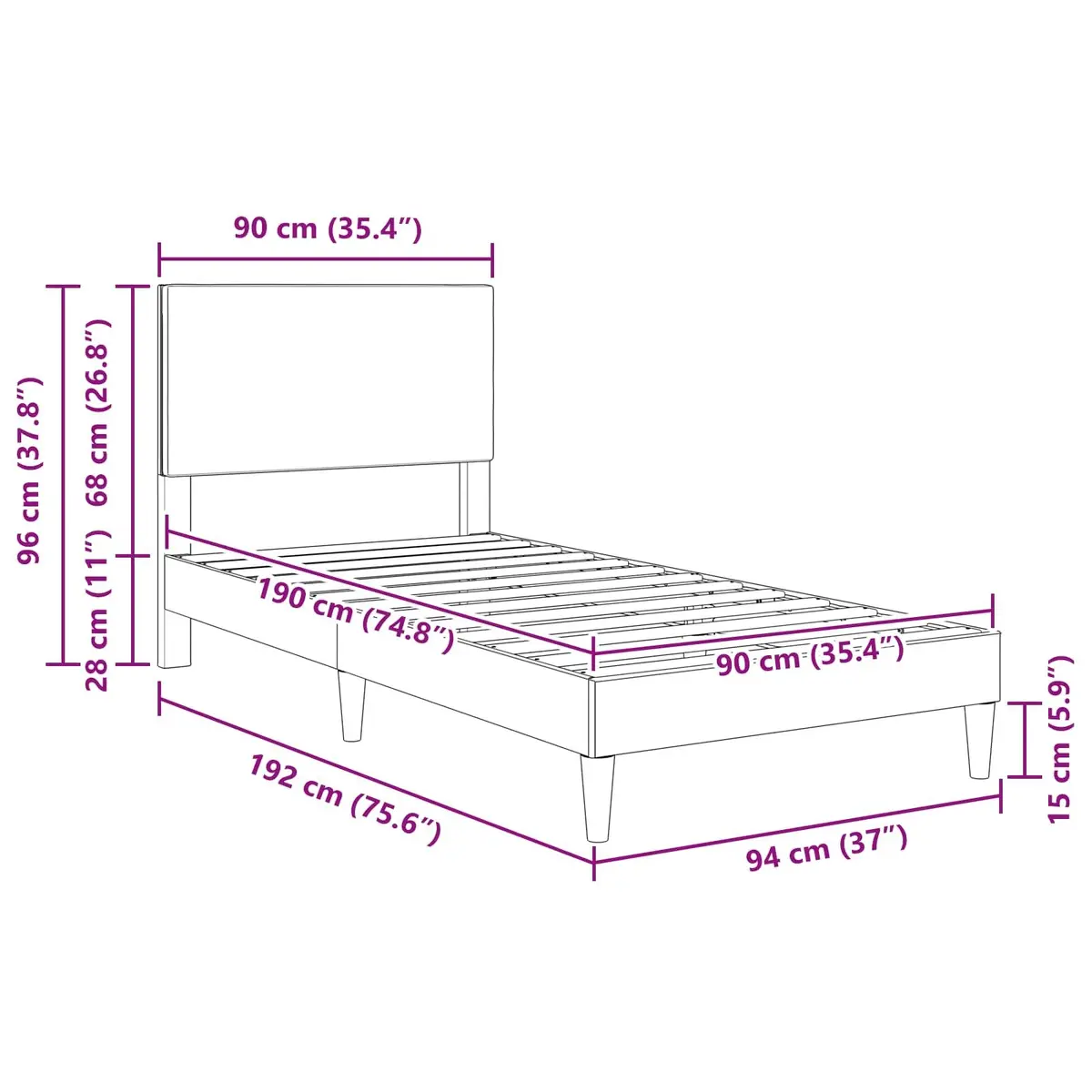 Bed Frame with Headboard Dark Grey 90 x 190 cm Corduroy Fabric Modern Design
