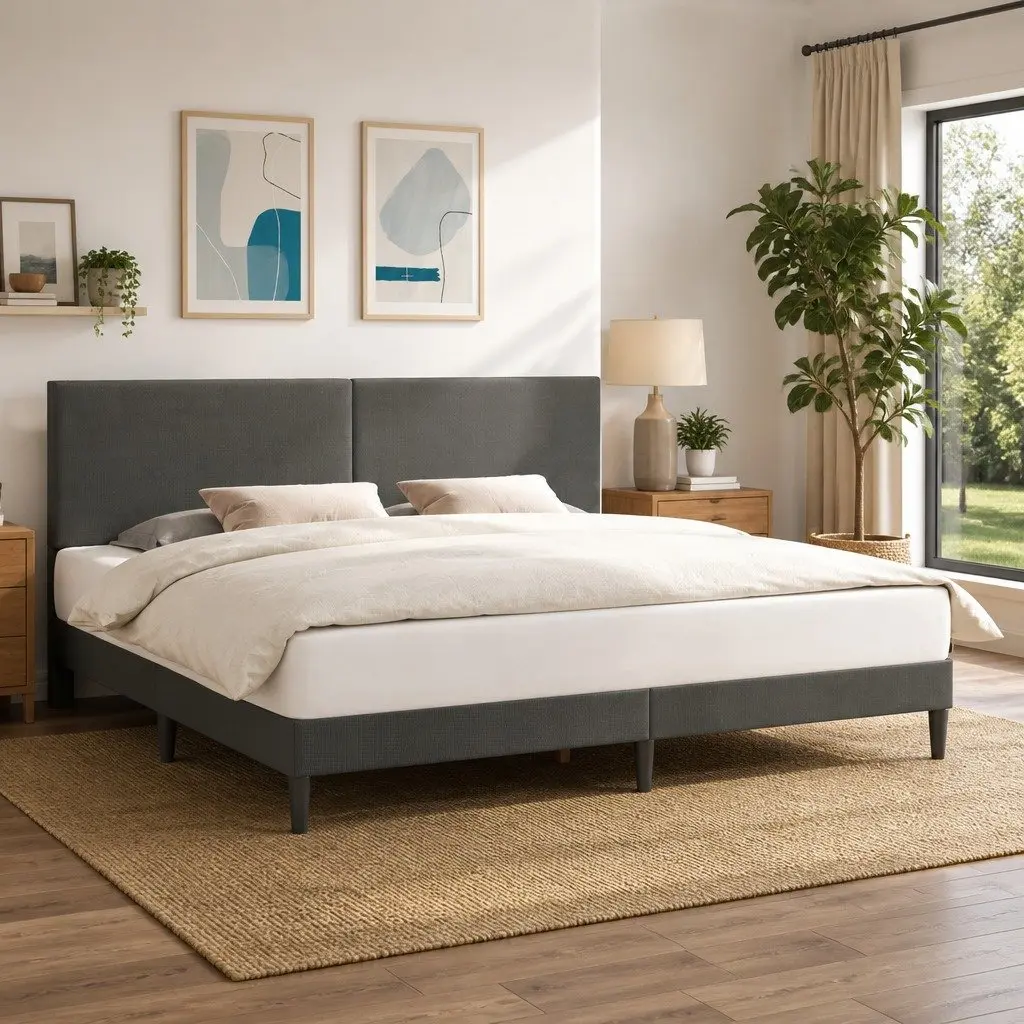 Bed Frame with Headboard Dark Grey 180 x 200 cm Corduroy Fabric Modern Bedroom
