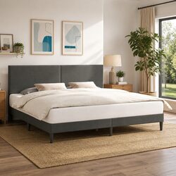 Confidently Stylish Dark Grey Bed Frame with Headboard 180 x 200 cm