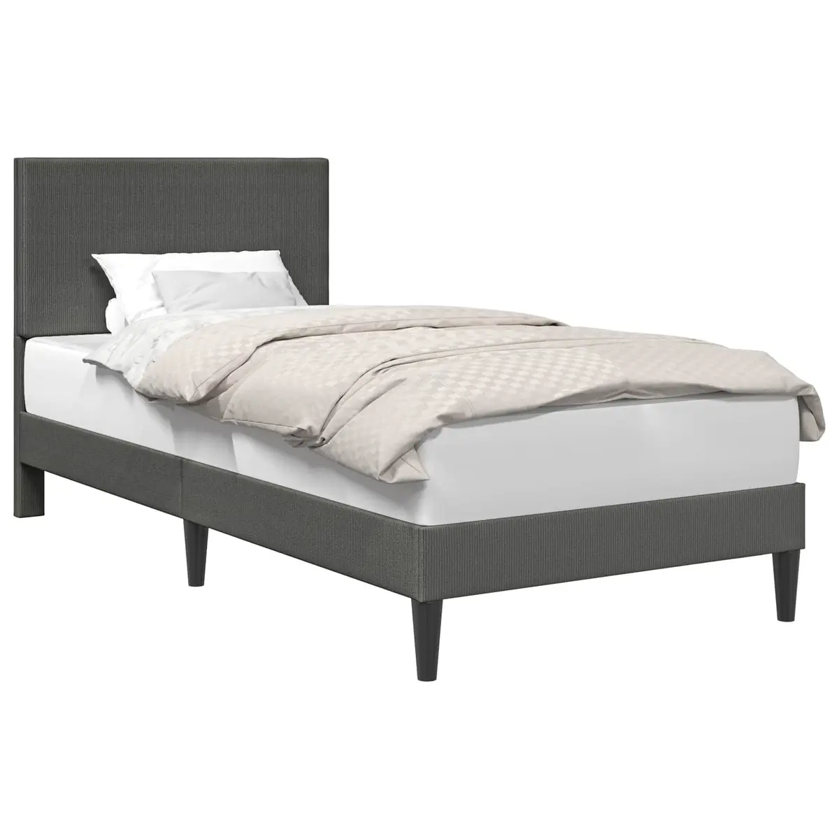 Bed Frame with Headboard Dark Grey 107 x 203 cm Corduroy Upholstered Modern
