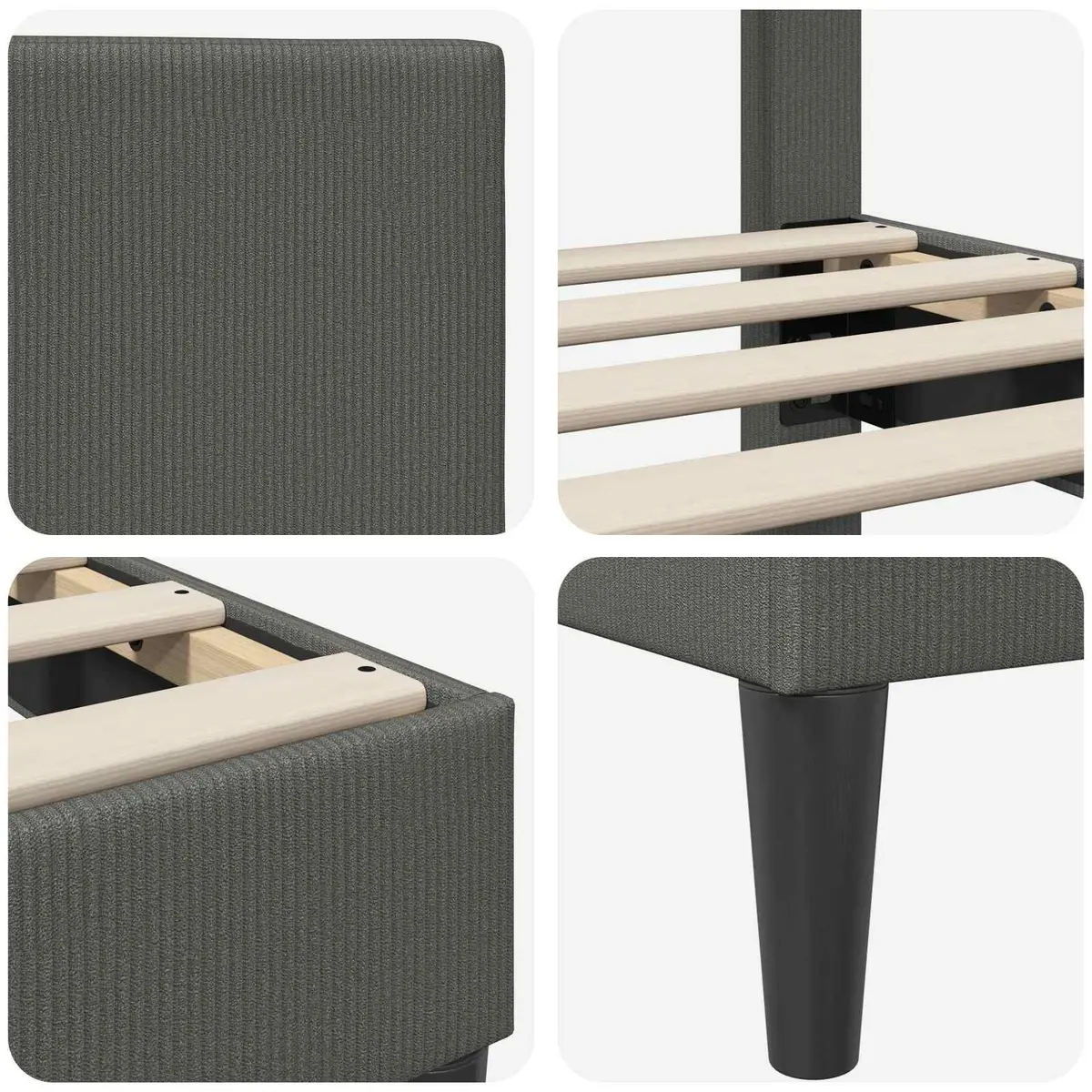Bed Frame with Headboard Dark Grey 107 x 203 cm Corduroy Upholstered Modern