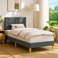 Modern Bed Frame with Dark Grey Upholstered Headboard 107 x 203 cm