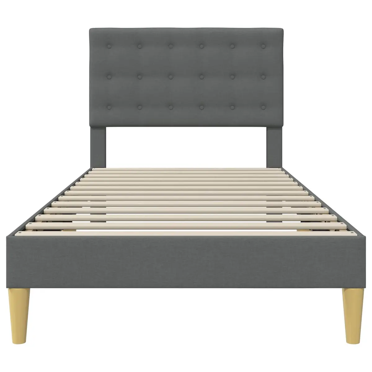 Bed Frame with Fabric Headboard Dark Grey 107 x 203 cm Modern Bedroom Furniture