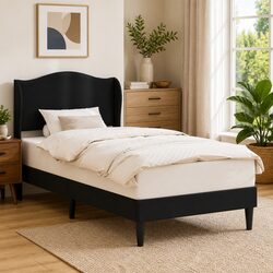 Concise Modern Black Bed Frame with Headboard