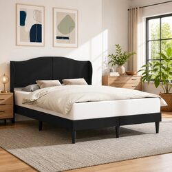 Bed Frame with Headboard Black 137 x 190 cm Faux Leather Modern Bedroom