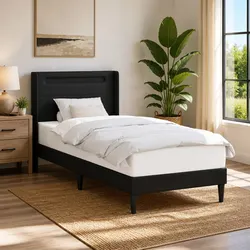Black Bed Frame with LED Strip Lights - Simple and Effective 90 x 190 cm