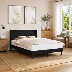 Concise Black Bed Frame with LED Lighting Features