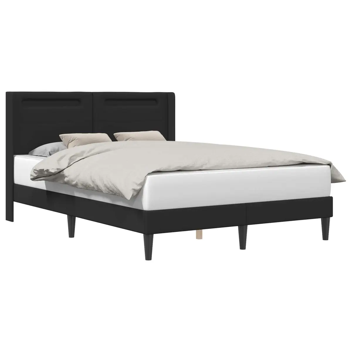 Black Bed Frame with LED Lights, Durable Faux Leather, 153 x 203 cm