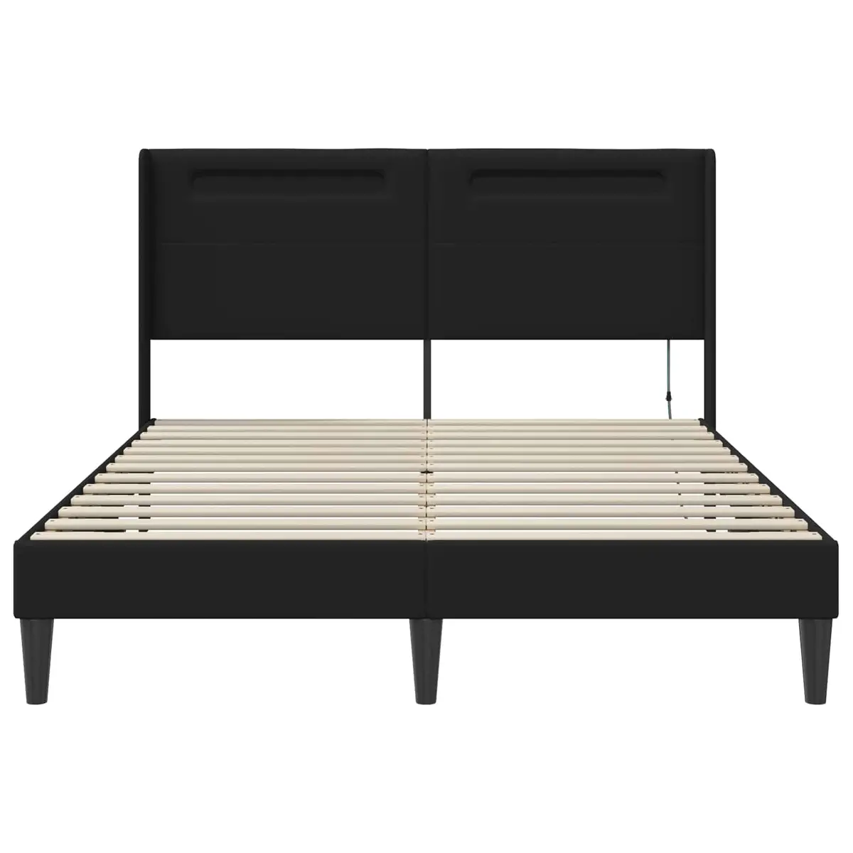 Black Bed Frame with LED Lights, Durable Faux Leather, 153 x 203 cm