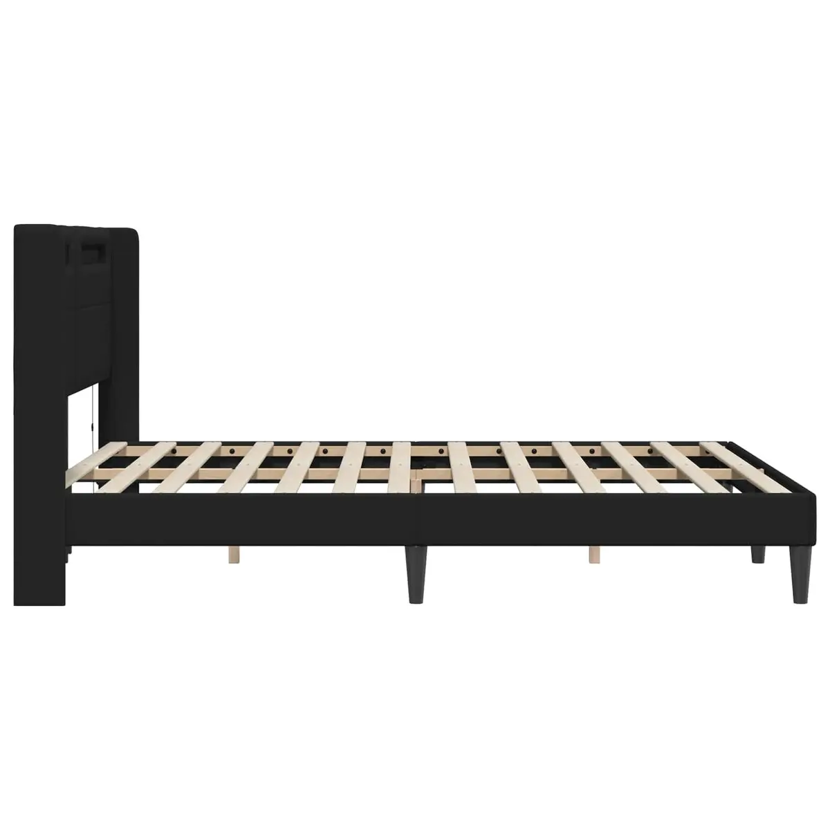 Black Bed Frame with LED Lights, Durable Faux Leather, 153 x 203 cm
