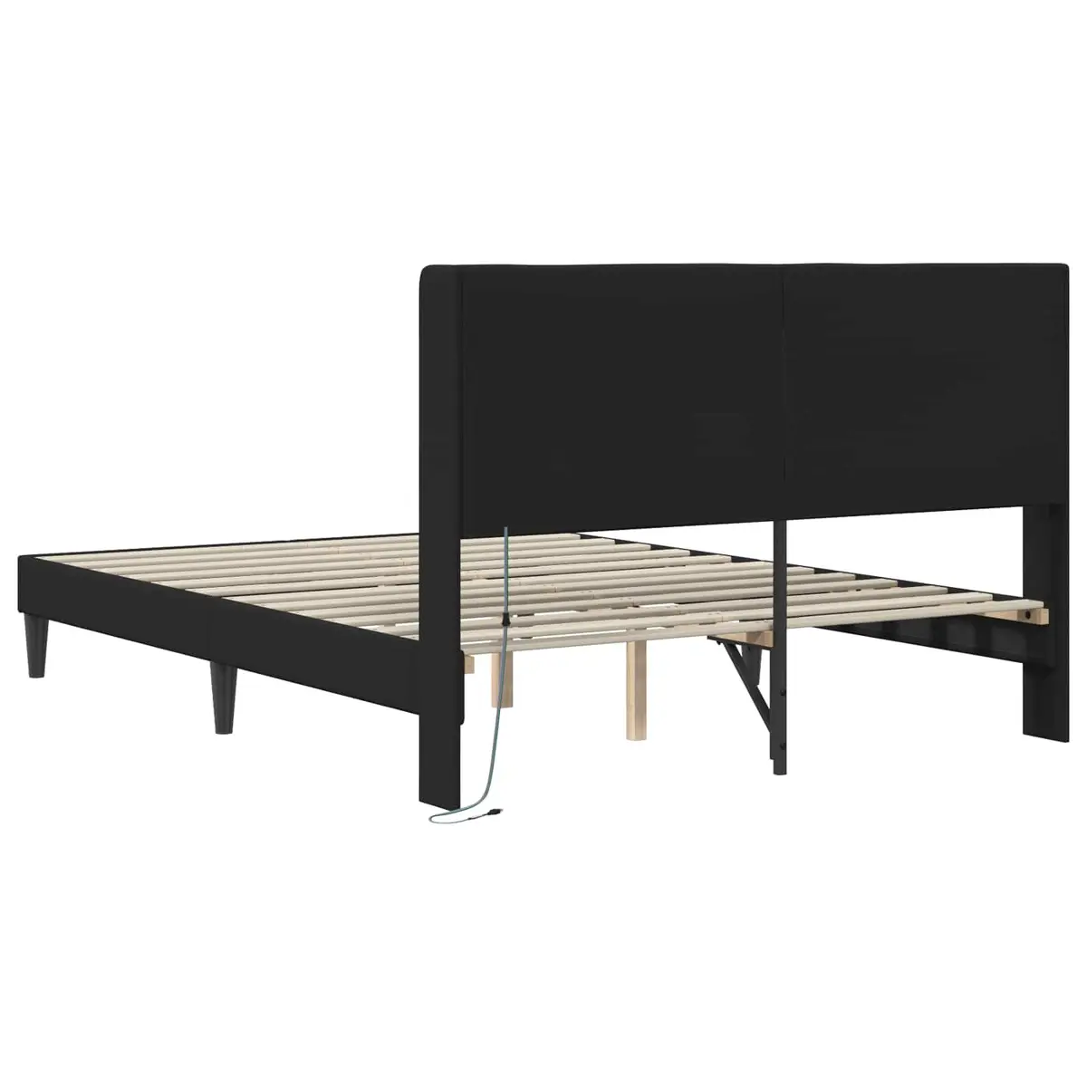 Black Bed Frame with LED Lights, Durable Faux Leather, 153 x 203 cm