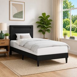 Black Bed Frame with LED Strip Lights, 90 x 190 cm Size