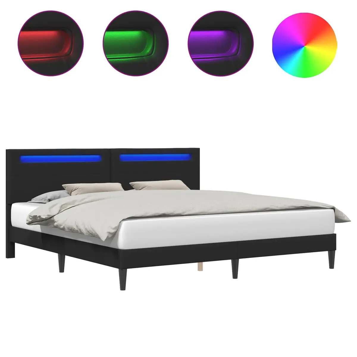 Bed Frame Black 180 x 200 cm Faux Leather Headboard LED Strip Lights USB Power Port