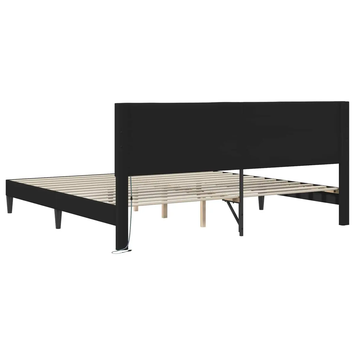 Bed Frame Black 180 x 200 cm Faux Leather Headboard LED Strip Lights USB Power Port