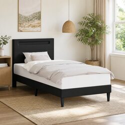 Black Bed Frame with Integrated LED Strip Lights Modern Faux Leather 107 x 203